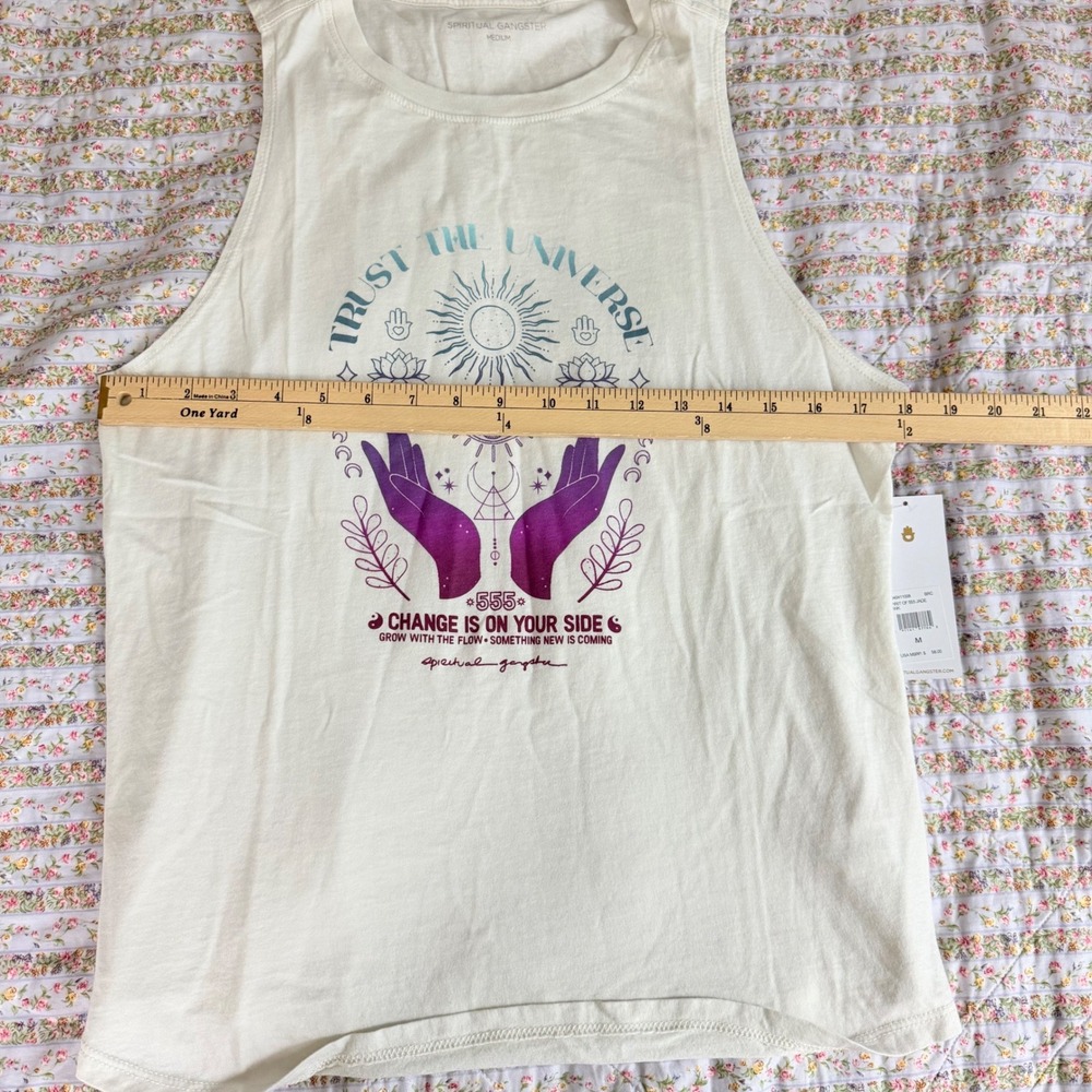 Spiritual Gangster Spirit of 555 Jade Tank Top Birch White Purple Medium NEW - Picture 10 of 11